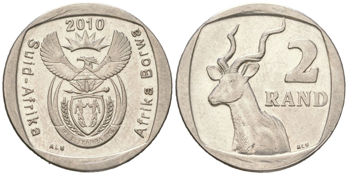 ЮАР 2 ранда 2010 KM 498 медь плакированная медно-никелем 4364-2343