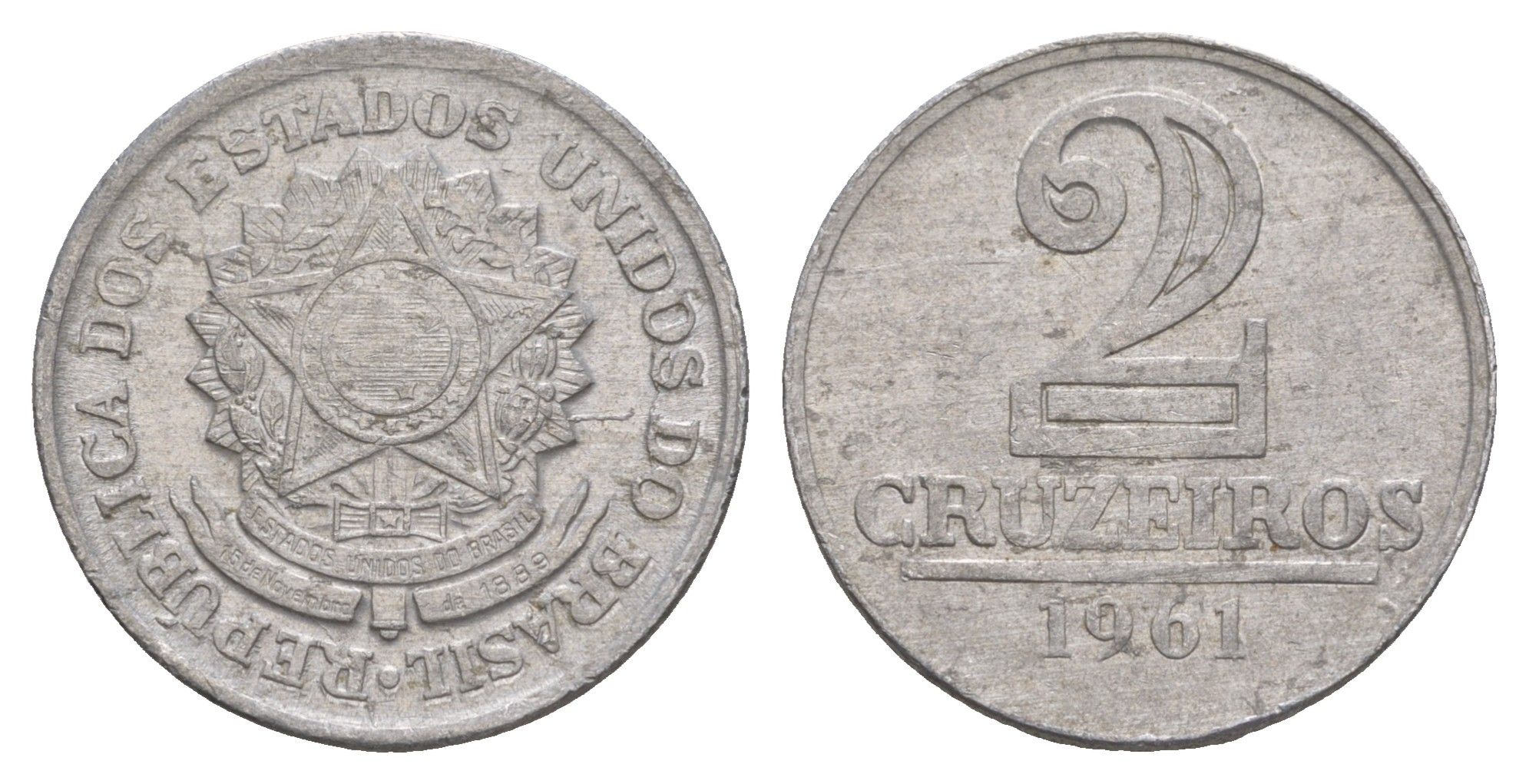 Бразилия 2 крузейро 1961 KM 571 алюминий 4656-1254