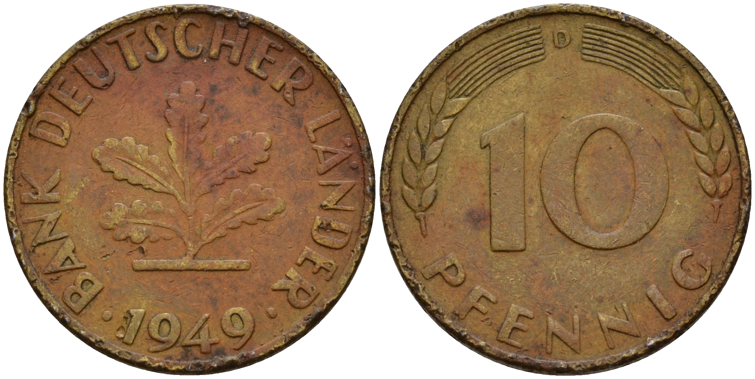 ФРГ 10 пфеннигов 1949 D J.378 KM 103 сталь плакированная латунью    4603-317