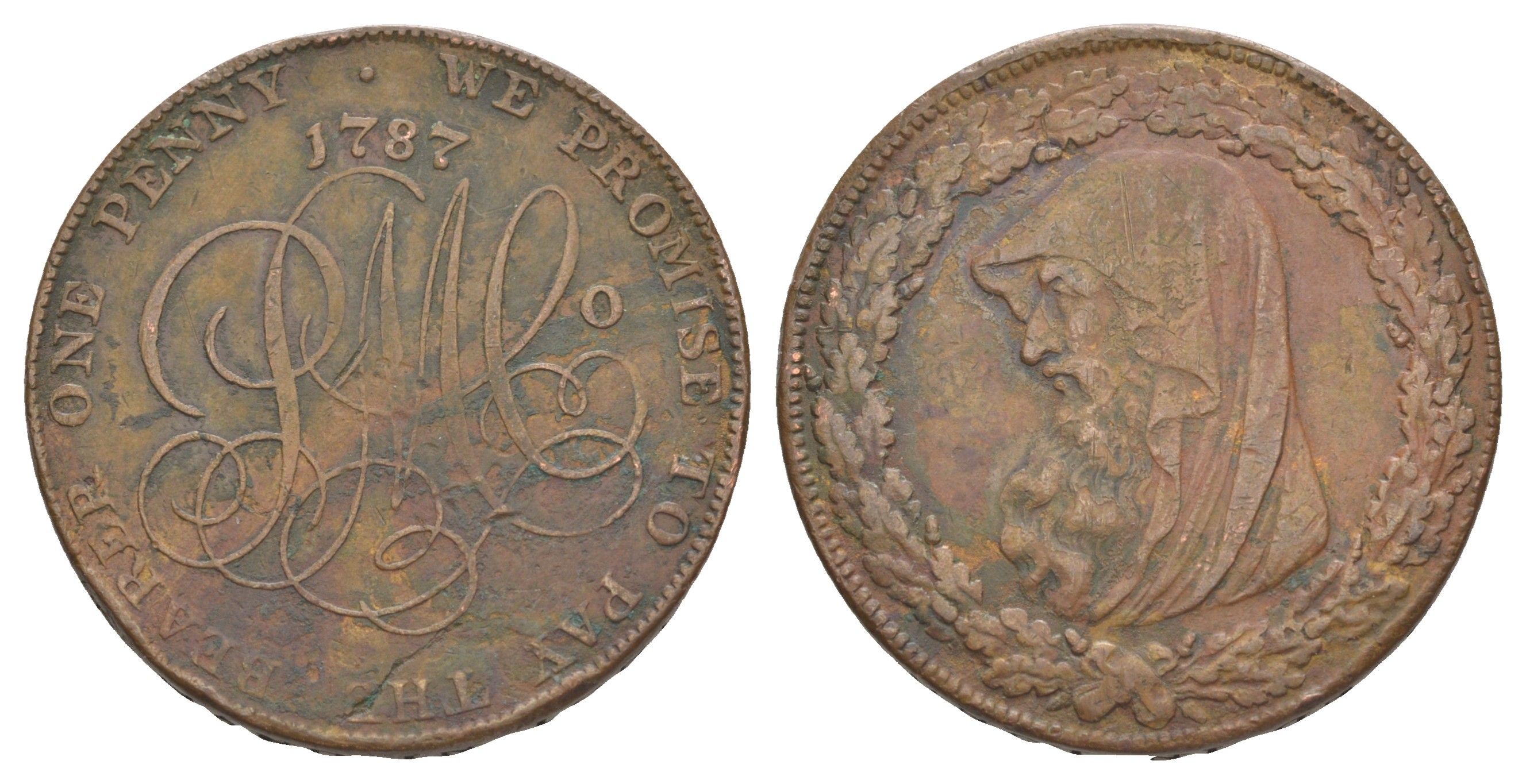 Великобритания, Англси 1 пенни 1787 Parys Mines Co, друид, гурт надпись медь медь 1522-734