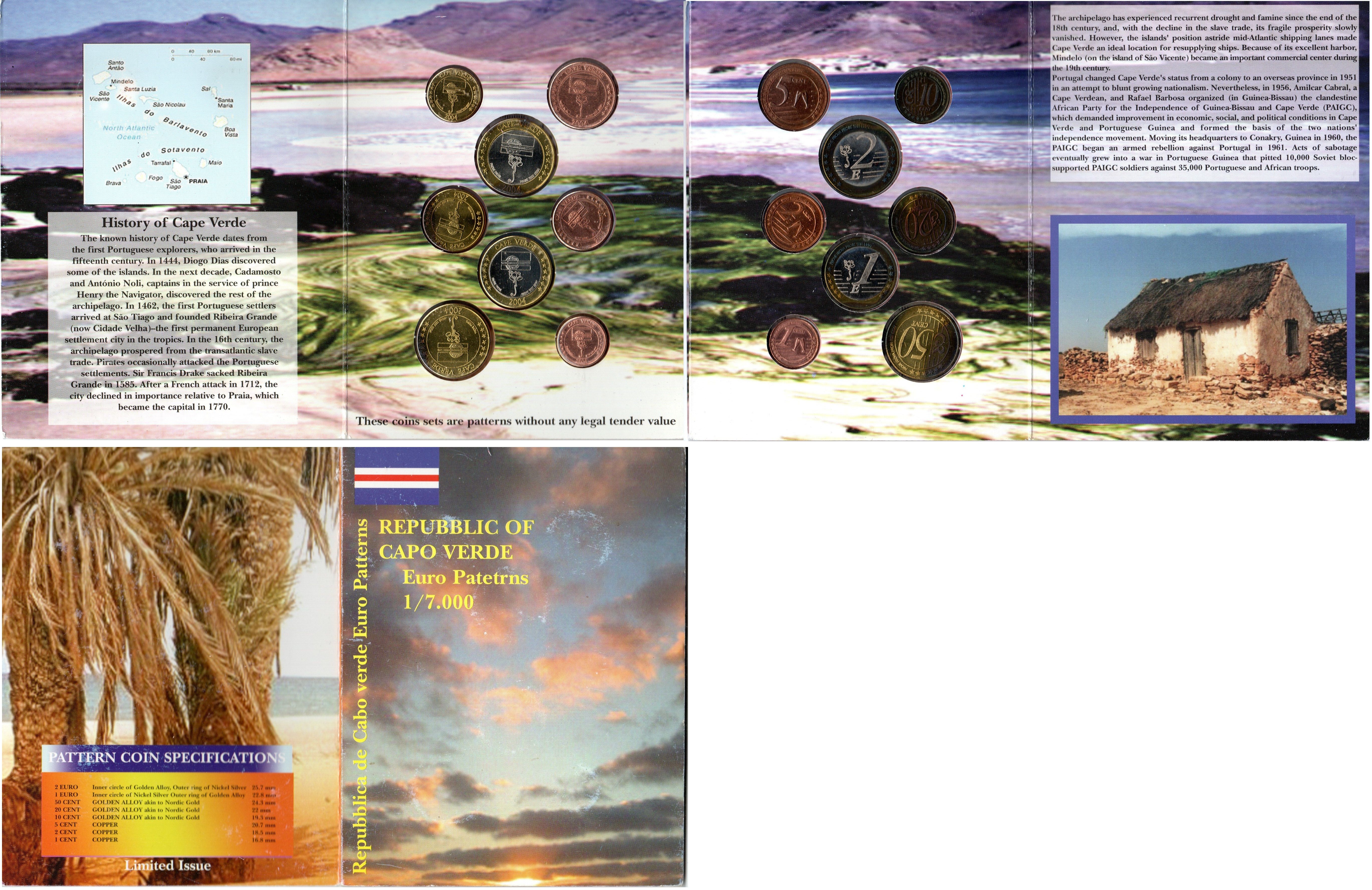 Кабо-Верде набор из 8 монет 2004 европробники, в оригинальном картонном буклете, тираж 7000 экз UNC 2-4-1-31