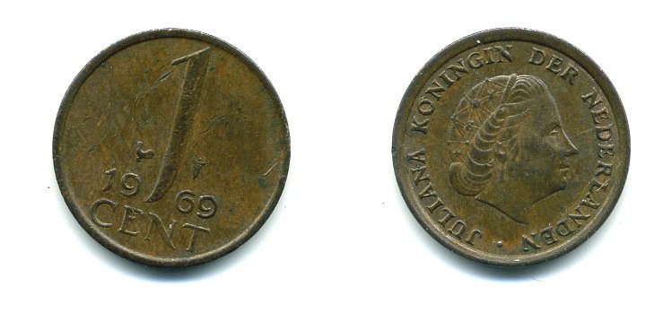 НИДЕРЛАНДЫ 1 ЦЕНТ 1969 ЮЛИАНА KM 180 бронза 76-269