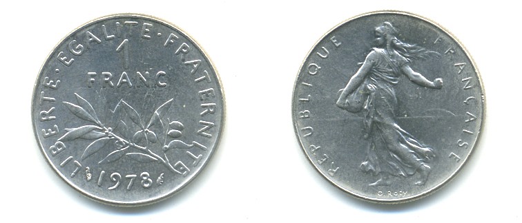 ФРАНЦИЯ 1 ФРАНК 1978 СЕЯТЕЛЬ KM 925.1 никель 57-332