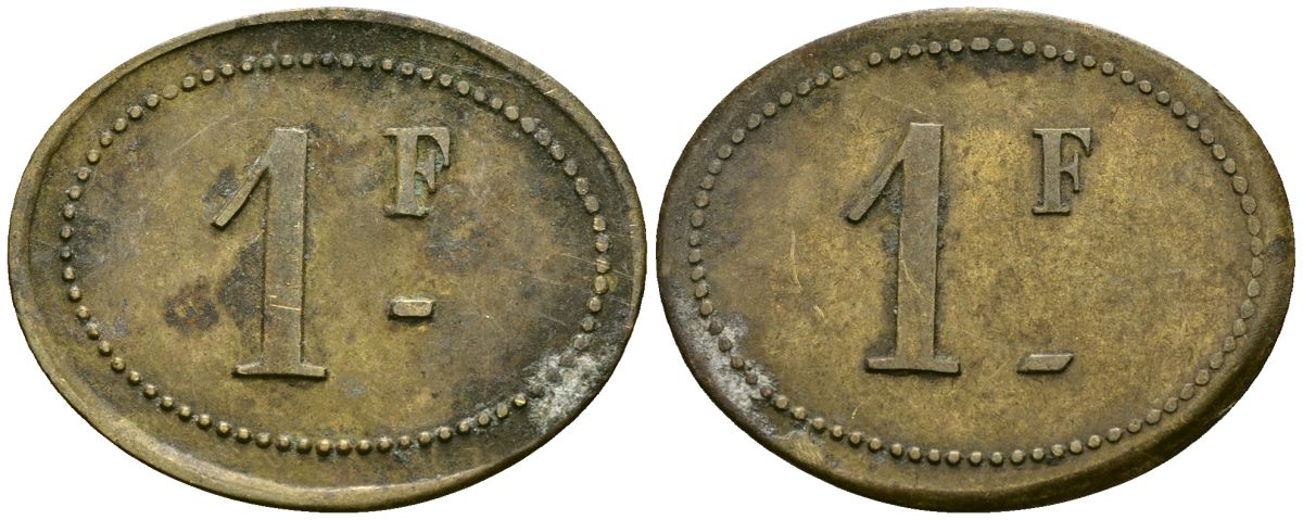 Франция 1 франк XIX-XX век ресторанный жетон латунь 4166-637