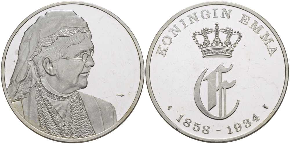 НИДЕРЛАНДЫ МЕДАЛЬ ND СЕРИЯ КОРОЛЕВСКАЯ ДИНАСТИЯ НИДЕРЛАНДОВ, КОРОЛЕВА ЭММА (1858-1934), КОРОЛЕВСКИЙ ВЕНЗЕЛЬ, ДИАМЕТР 38 ММ., ВЕС 25 ГР. серебро PROOF 1076-9-13