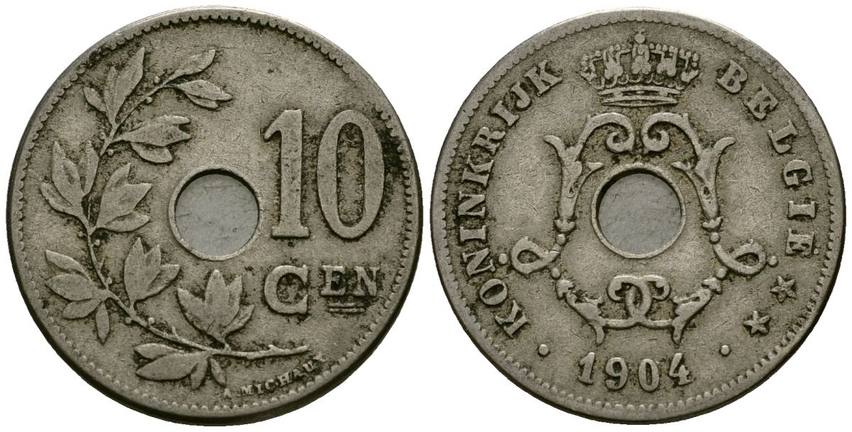 Бельгия 10 сантимов 1904 Belgie KM 53 медно-никель 4172-1124