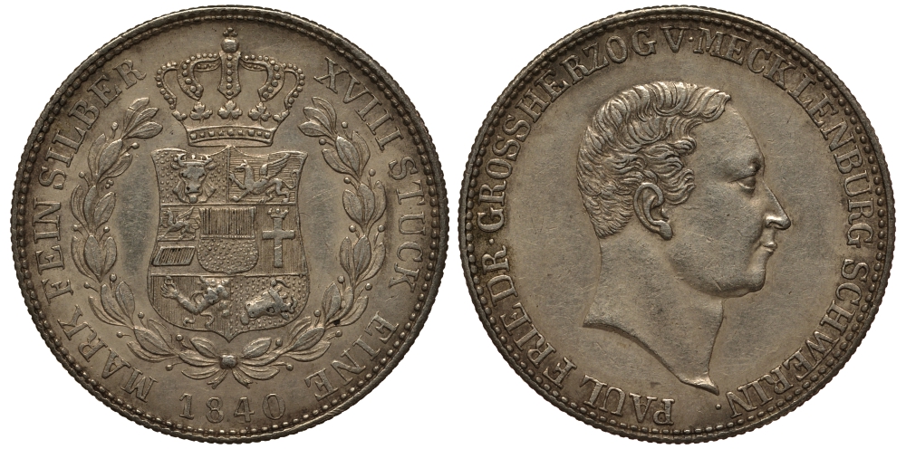 Мекленбург-Шверин 2/3 талера 1840 Пауль Фридрих (1837-1842) KM 288 (C97), J.45 серебро 00-804-24