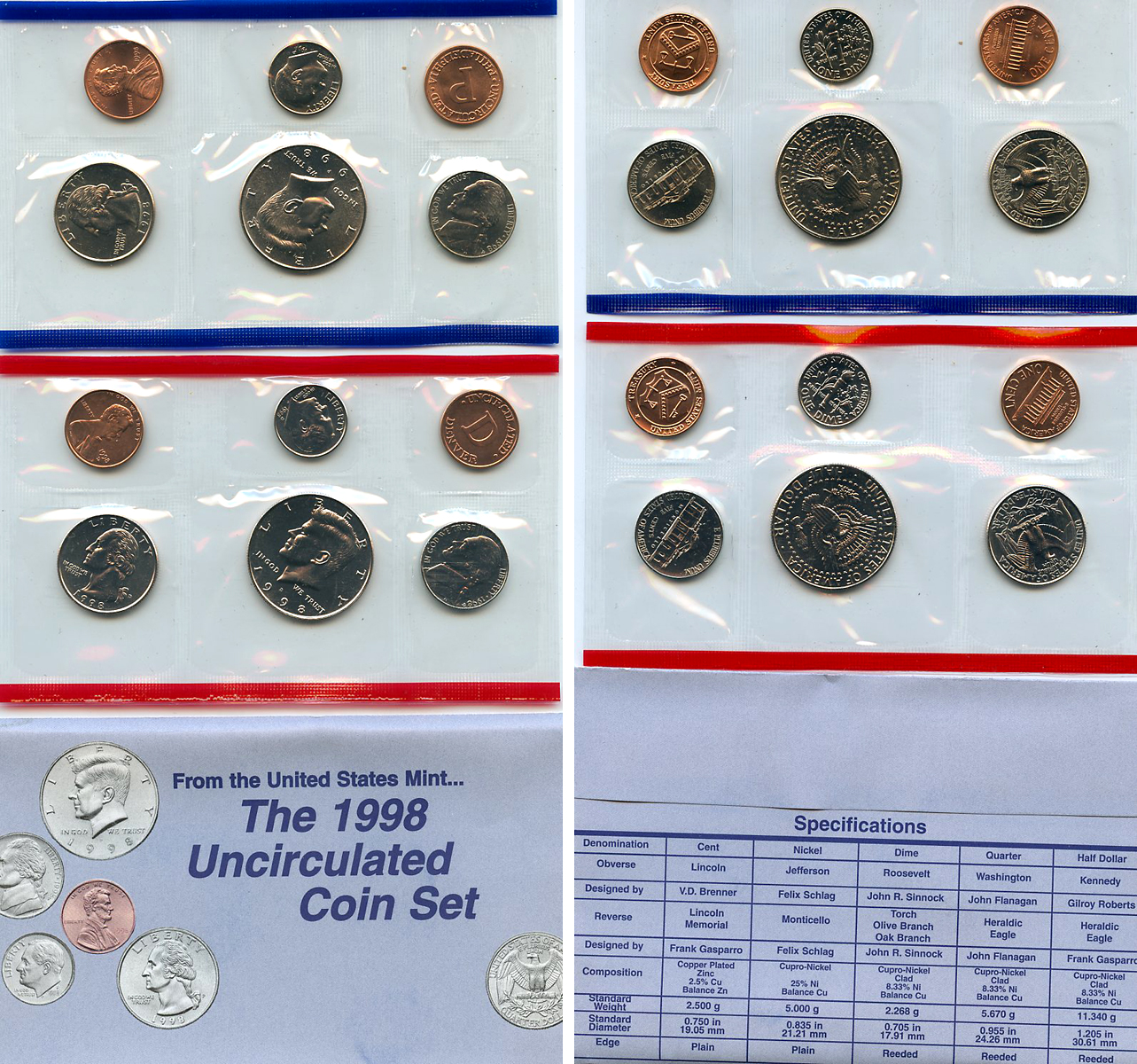 США официальные наборы из 10 монет и 2 жетонов монетного двора 1991 D, P, Джон Кеннеди KM MS 155   UNC  3-4-4-26