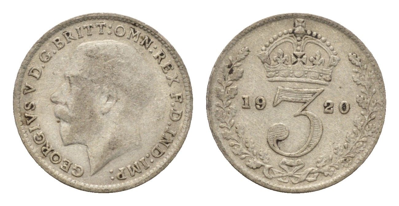 Великобритания 3 пенса 1920 Георг V (1910-1936) KM 813a, Spink 4016 серебро 4644-313