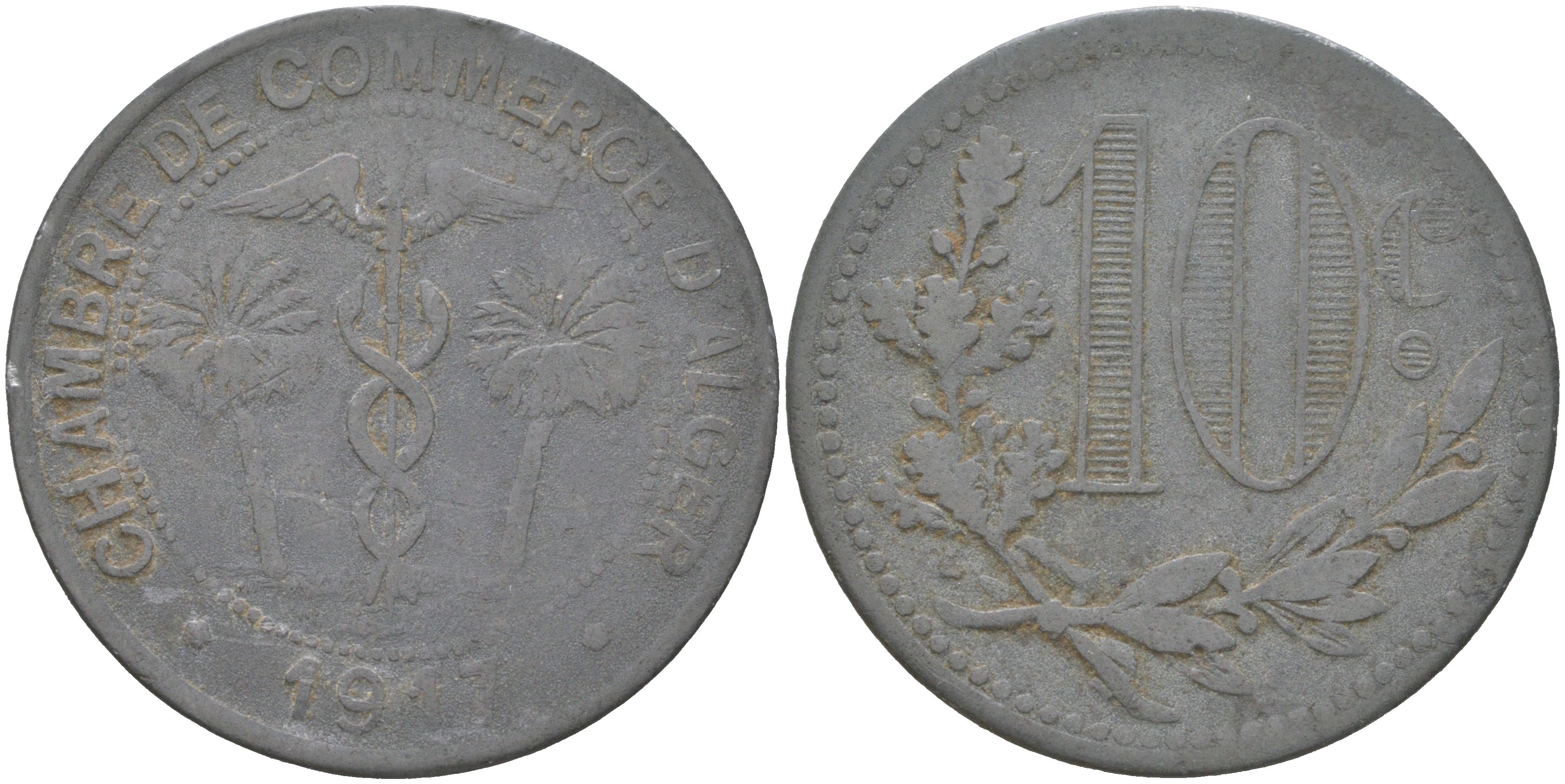 Алжир 10 сантимов 1917 KM TnA7 цинк 4622-115