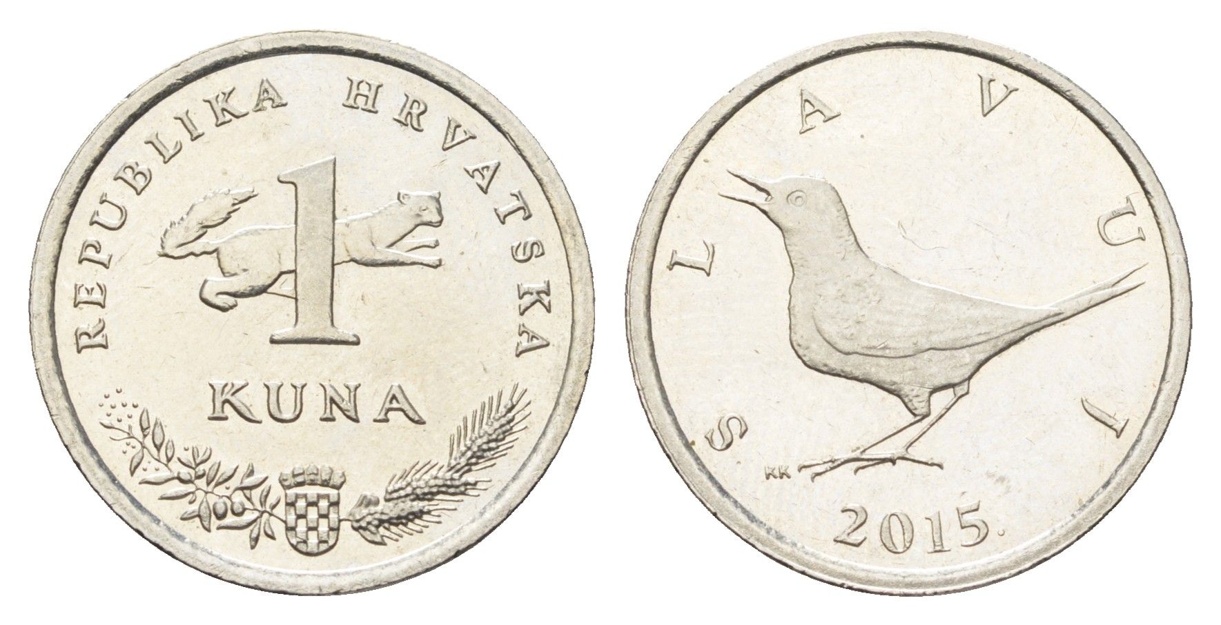 Хорватия 1 куна 2015 западный соловей, нечетный год KM 9.1 медь цинк никель UNC 4659-737