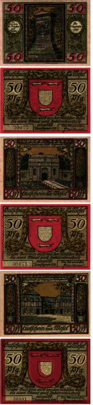 ВЕЗЕЛЬ, ГЕРМАНИЯ НАБОР ИЗ 3 БАНКНОТ 1921 НОТГЕЛЬД, ЗЕМЛЯ СЕВЕРНЫЙ РЕЙН-ВЕСТФАЛИЯ, 3 Х 50 ПФЕННИГОВ ARNOLD KELLER 1409.1 бумага 7487-56-1