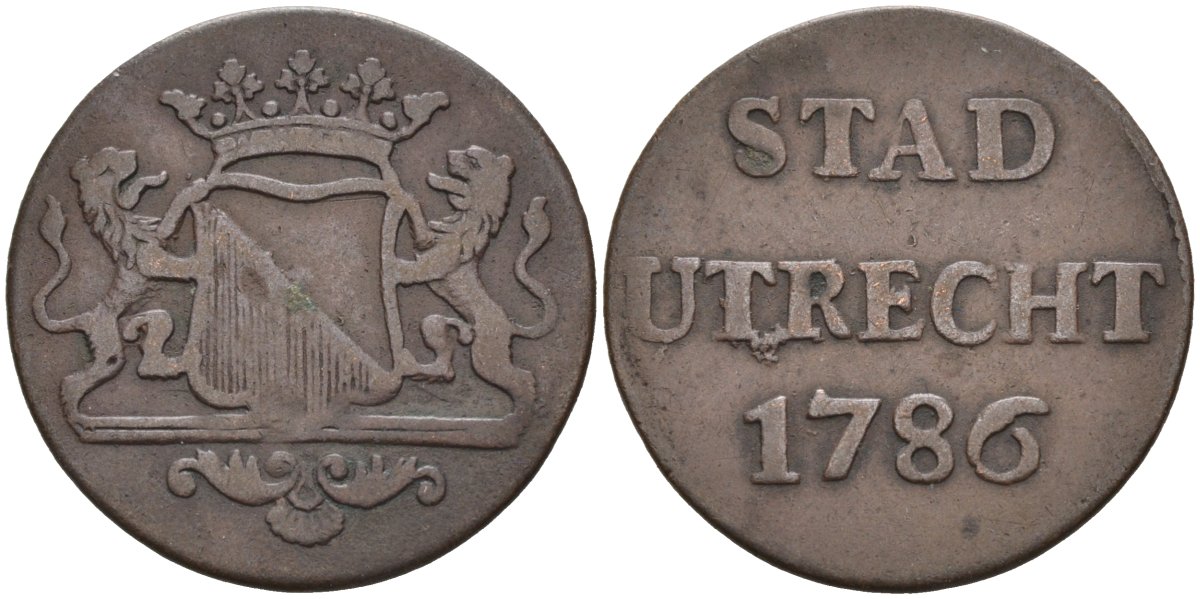 Утрехт (Utrecht), Нидерланды 1 дуит 1786 KM 91 медь 4577-245