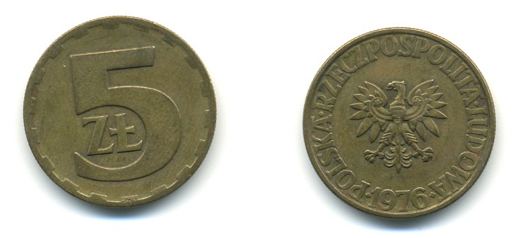 Польша 5 злотых 1976 монетный двор Ленинград (ЛМД) KM 81.1, Parchimowicz 221b латунь 4364-1135