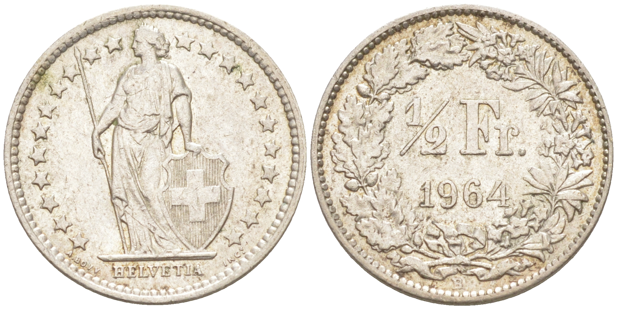Швейцария 1/2 франка 1964 В KM 23 серебро 188-1043