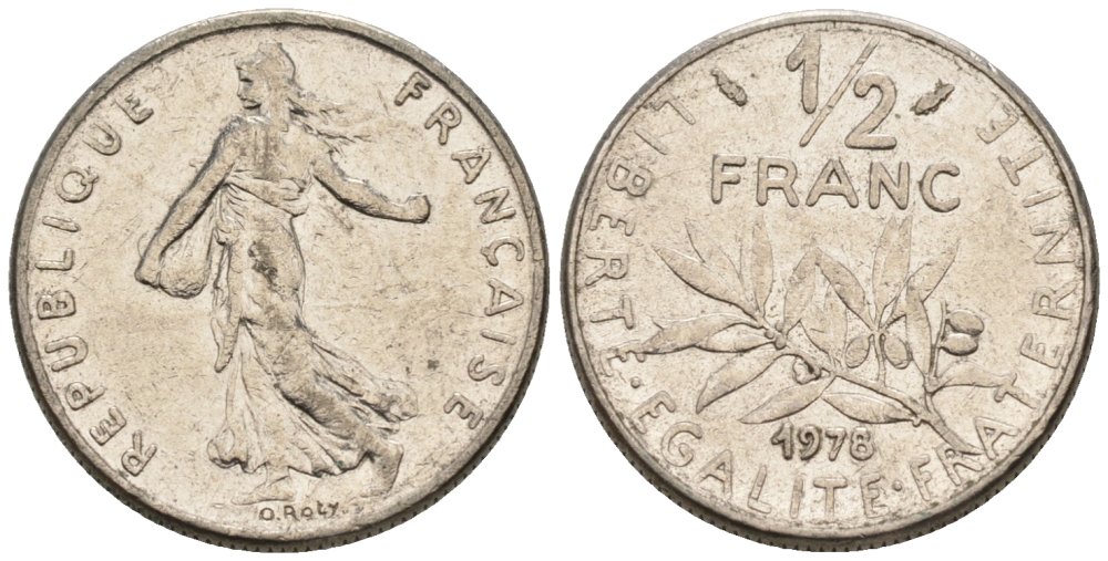 Франция 1/2 франка 1978 сеятель KM 931 никель 4576-969