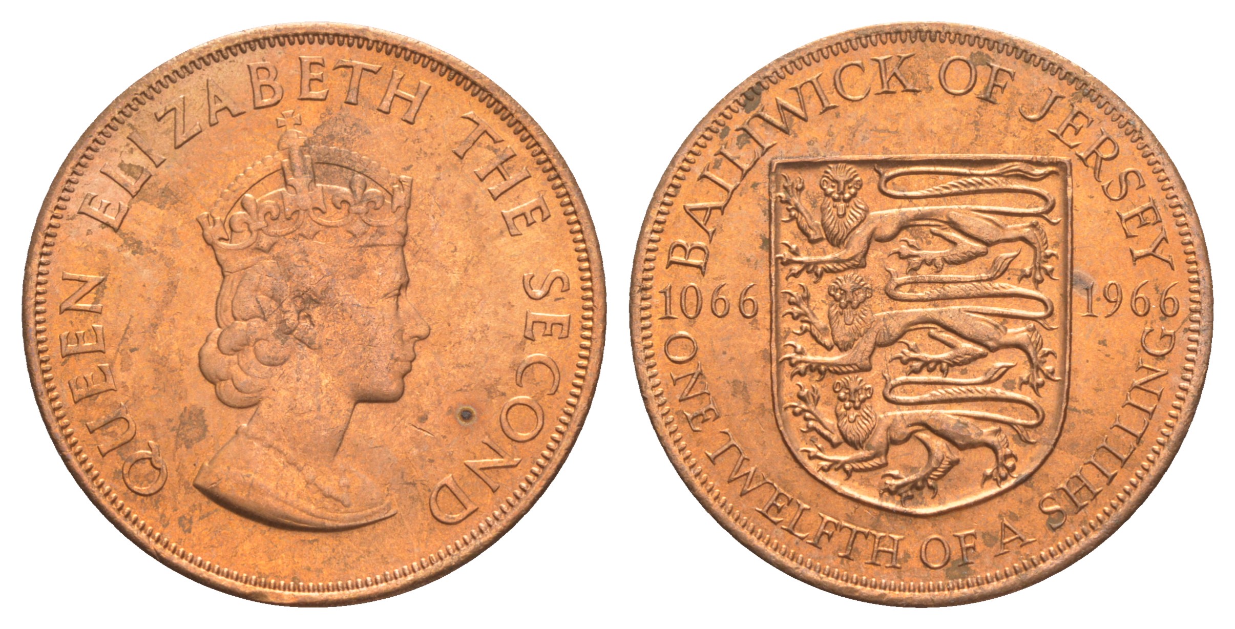 Джерси 1/12 шиллинга 1966 900 лет Нормандскому завоеванию KM 26 бронза UNC 4634-312