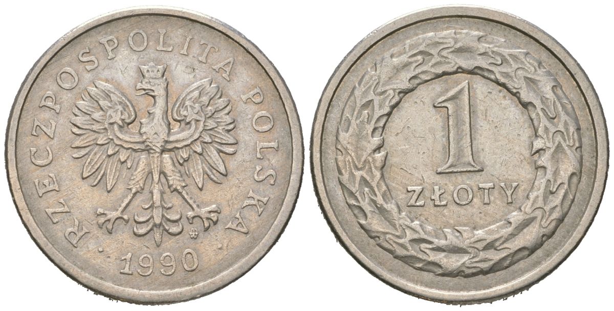 Польша 1 злотый 1990 MW KM 282 медно-никель 4566-134
