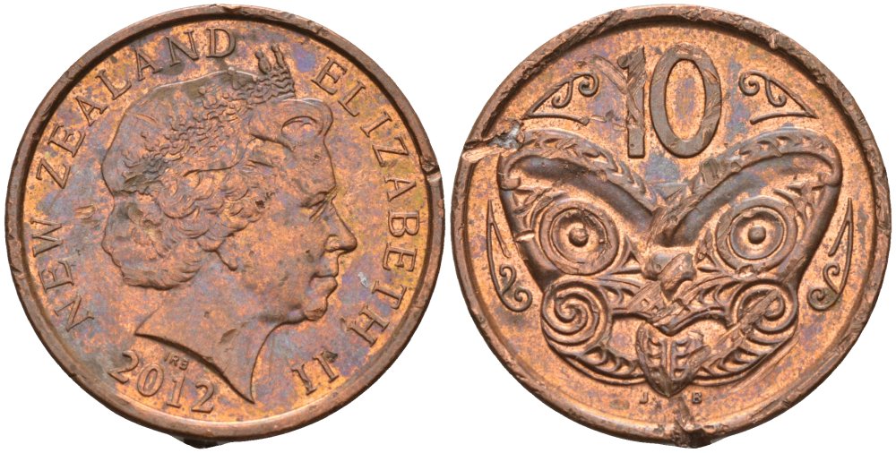 Новая Зеландия 10 центов 2012 маска Маори, Елизавета II (1952-) KM 117а сталь плакированная медью 51-1643