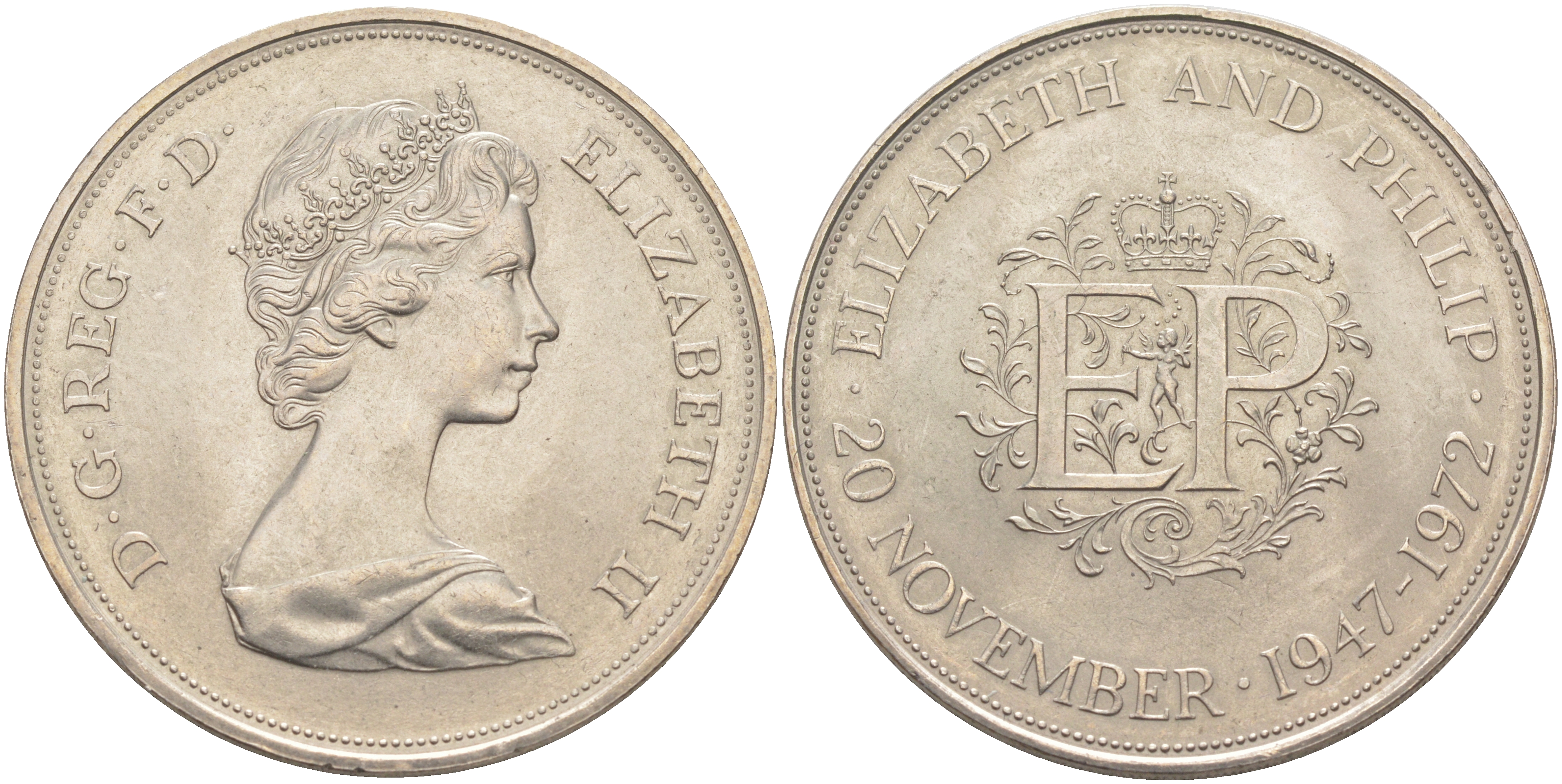 Великобритания 25 пенсов 1972 25 лет со дня свадьбы Елизавтеы II И Филлипа (1947-1972, серебрянная свадьба), Елизавета II (1952-2022) KM 917, Spink 4226 медно-никель 4552-521