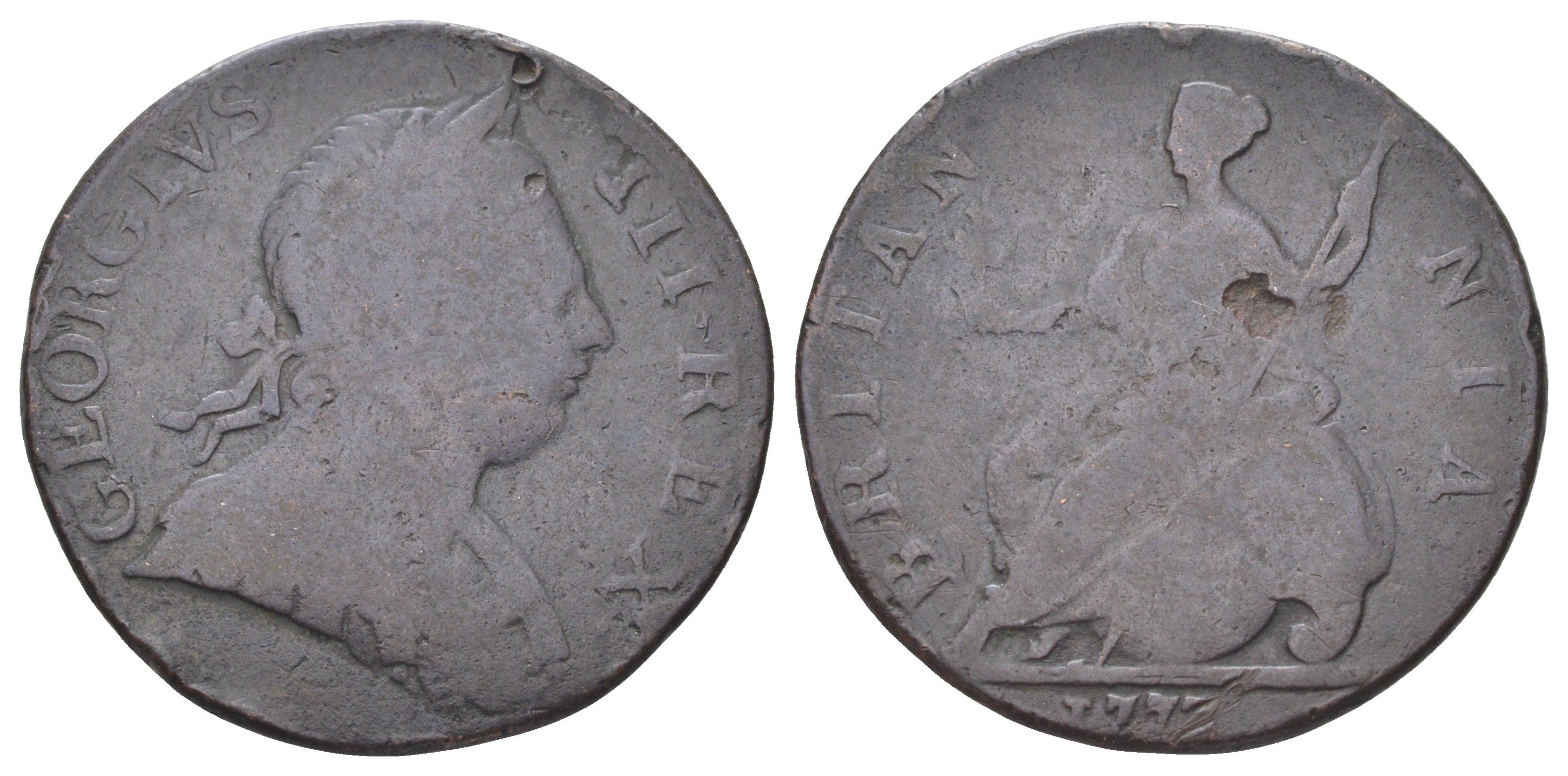 Великобритания 1/2 пенни 1773 Георг III (1760-1820) KM 601, Spink 3774 медь 4707-841