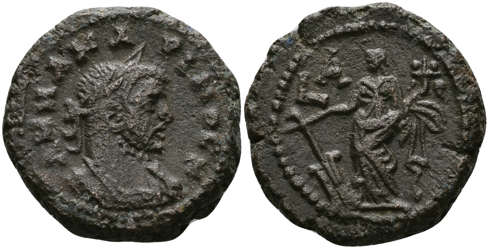 Римская Империя, Провинция Египет тетрадрахма 283 Карин / богиня Тихе, Александрия Good Very fine Dattari 5591 биллон 1073-9-81