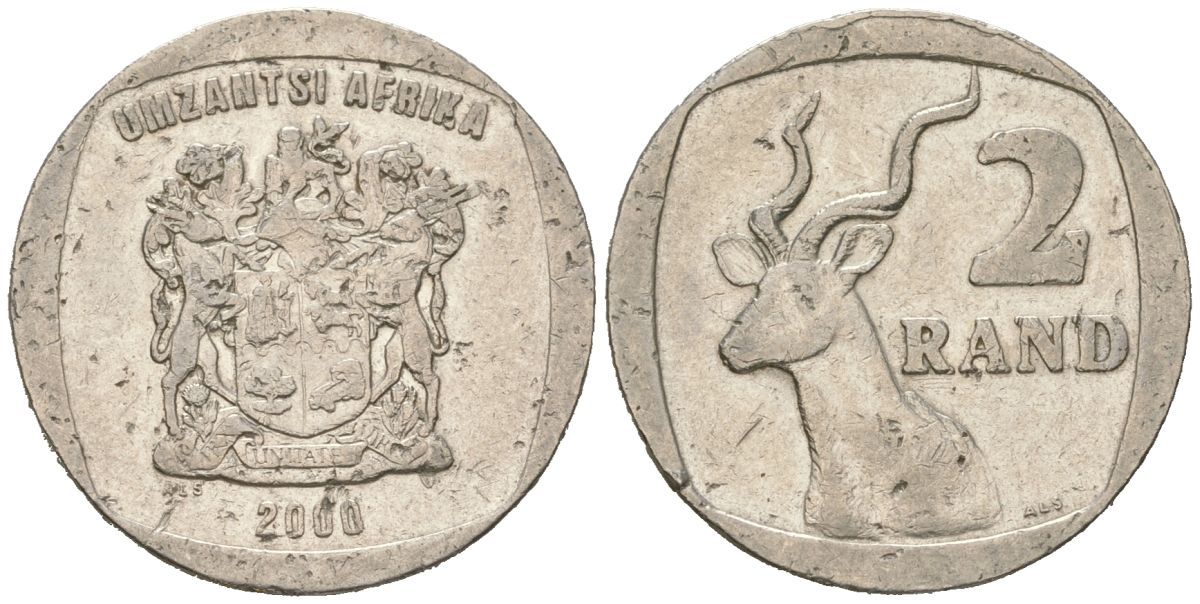ЮАР 2 ранда 2000 KM 165 медь плакированная медно-никелем 4364-2016