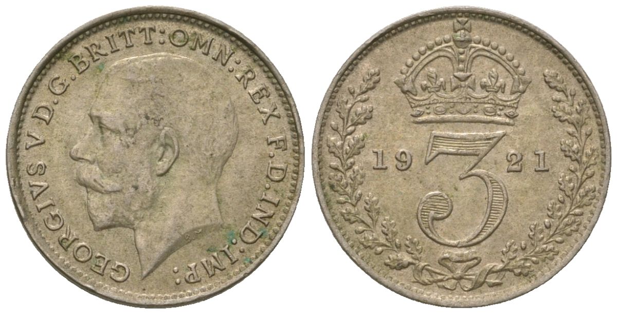 Великобритания 3 пенса 1921 Георг V (1910-1936) KM 813a, Spink 4026 серебро 4615-1032