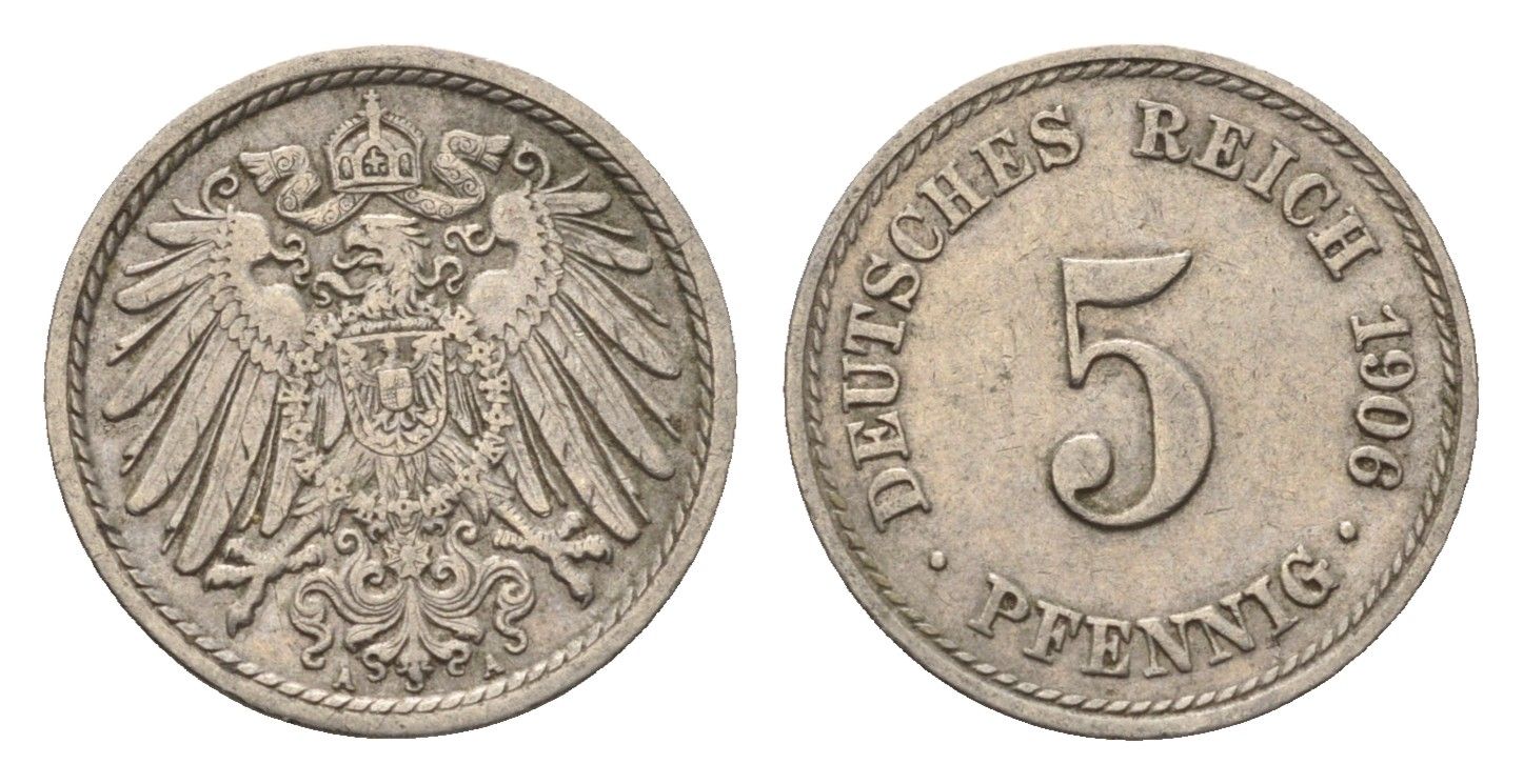 Германия 5 пфеннигов 1906 A KM 11, J. 12 медно-никель 4696-631