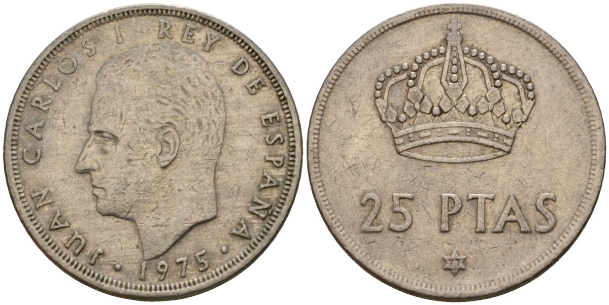 Испания 25 песет 1975 (77) Хуан Карлос I (1975-2014) KM 808 медно-никель 94-732