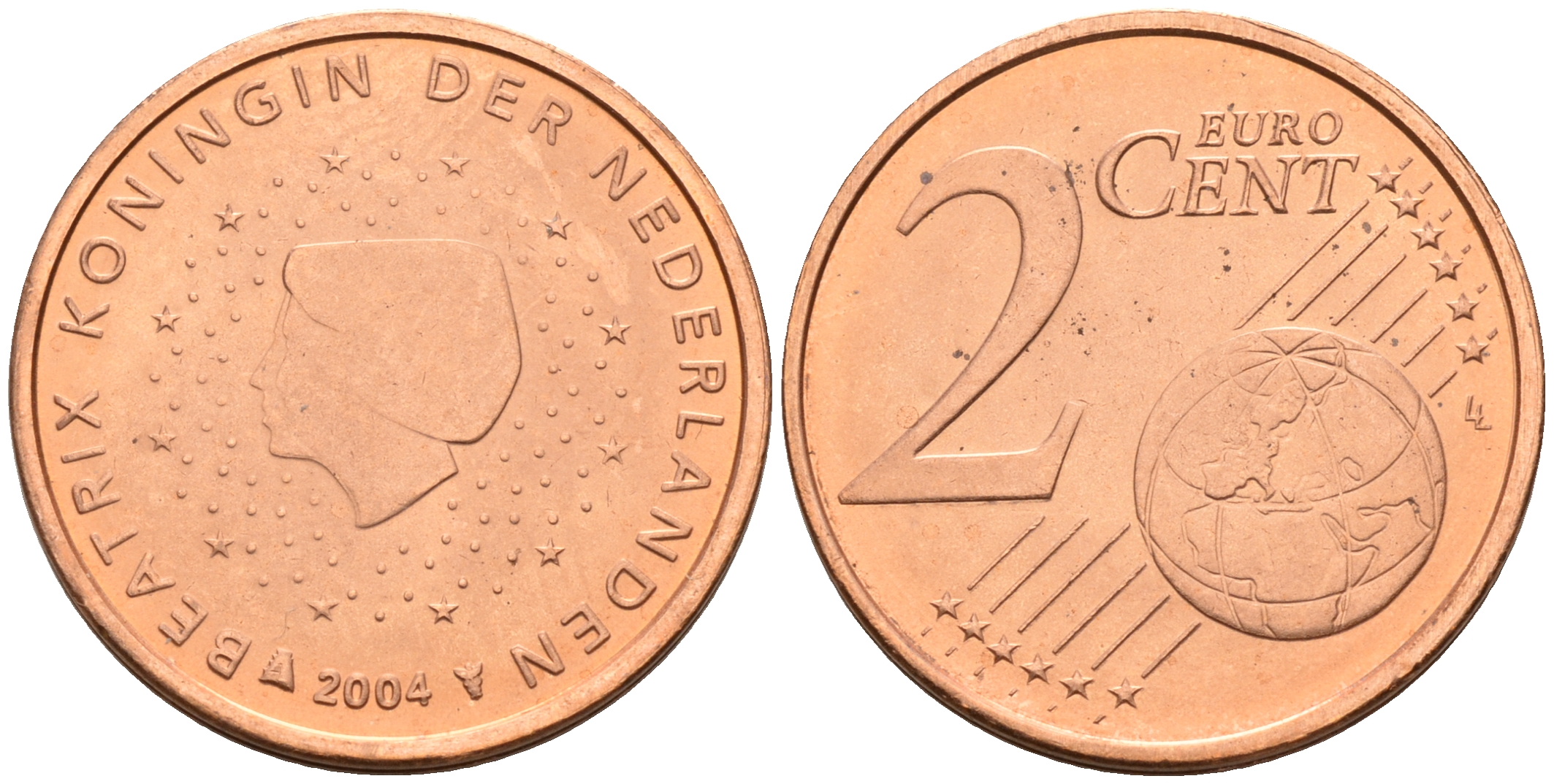 Нидерланды 2 евроцента 2004  КМ 235 сталь плакированная медью UNC   4160-1142