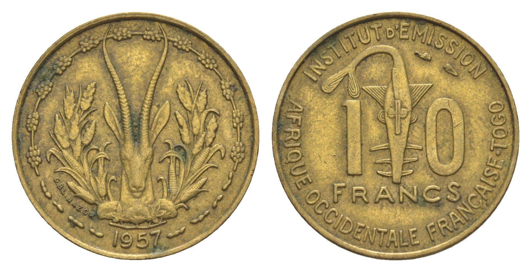 Французская Западная Африка 10 франков 1957 KM 8 медь алюминий 4637-235