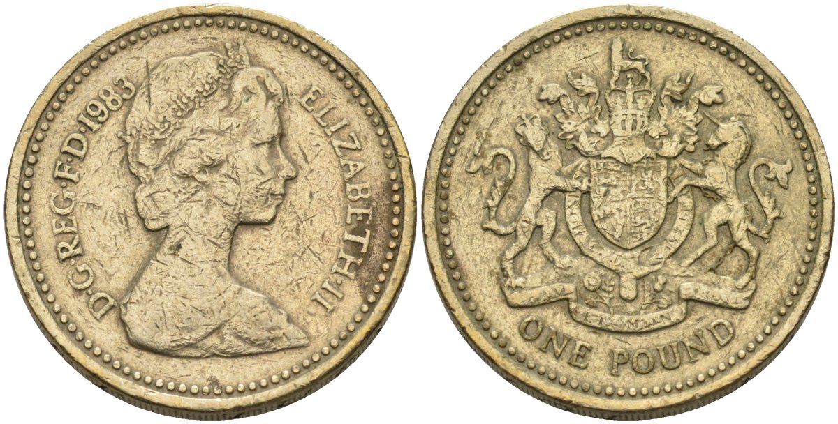 Великобритания 1 фунт 1983 Елизавета II (1952-2022) KM 933, Spink 4221 никель латунь 81-942