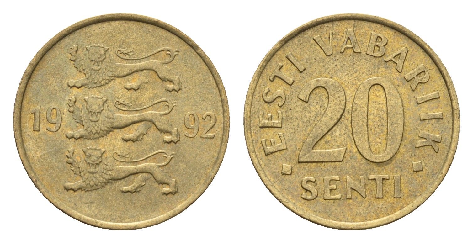 Эстония 20 сентов 1992 KM 23 латунь UNC 4689-656