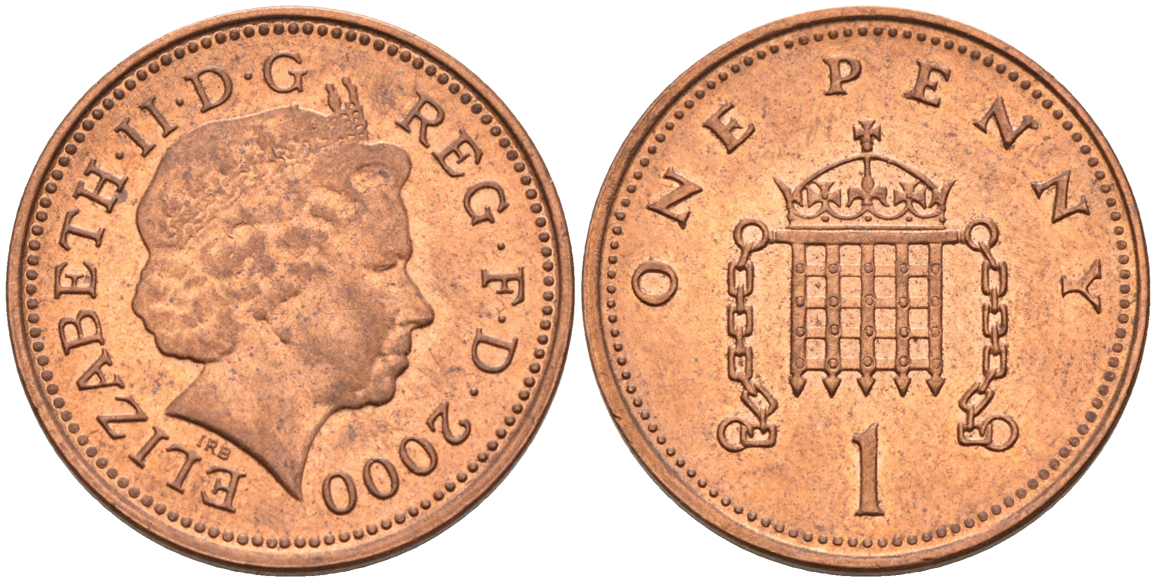 Великобритания 1 пенни 2000 Елизавета II (1952-2022) KM 986, Spink 4710 (B5) сталь плакированная медью 4588-555