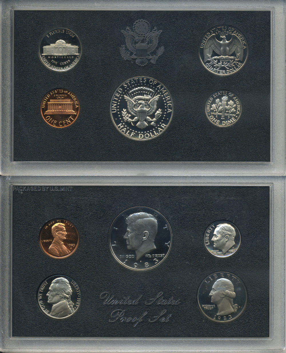 США официальный набор из 5 монет 1983 S, набор президентов, в пластике, оригинальная коробка, Кеннеди PROOF 00-00