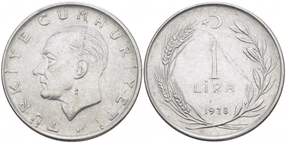 Турция 1 лира 1978 Мустафа Кемаль Ататюрк KM 889а.2 нержавеющая сталь 4529-1227