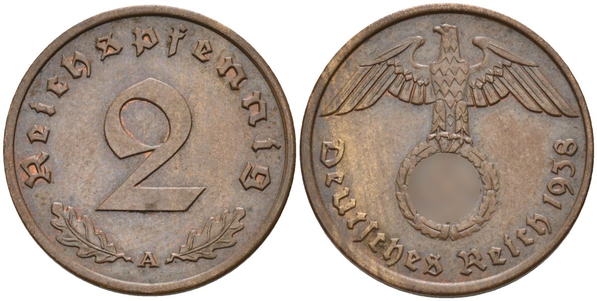 Германия 2 рейхспфеннига 1938 A KM 90, J. 362 бронза 4147-1264