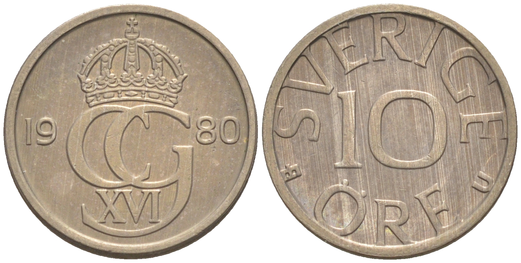 Швеция 10 эре 1980 Карл XVI Густав (1973- ) KM 850 медно-никель UNC 187-829