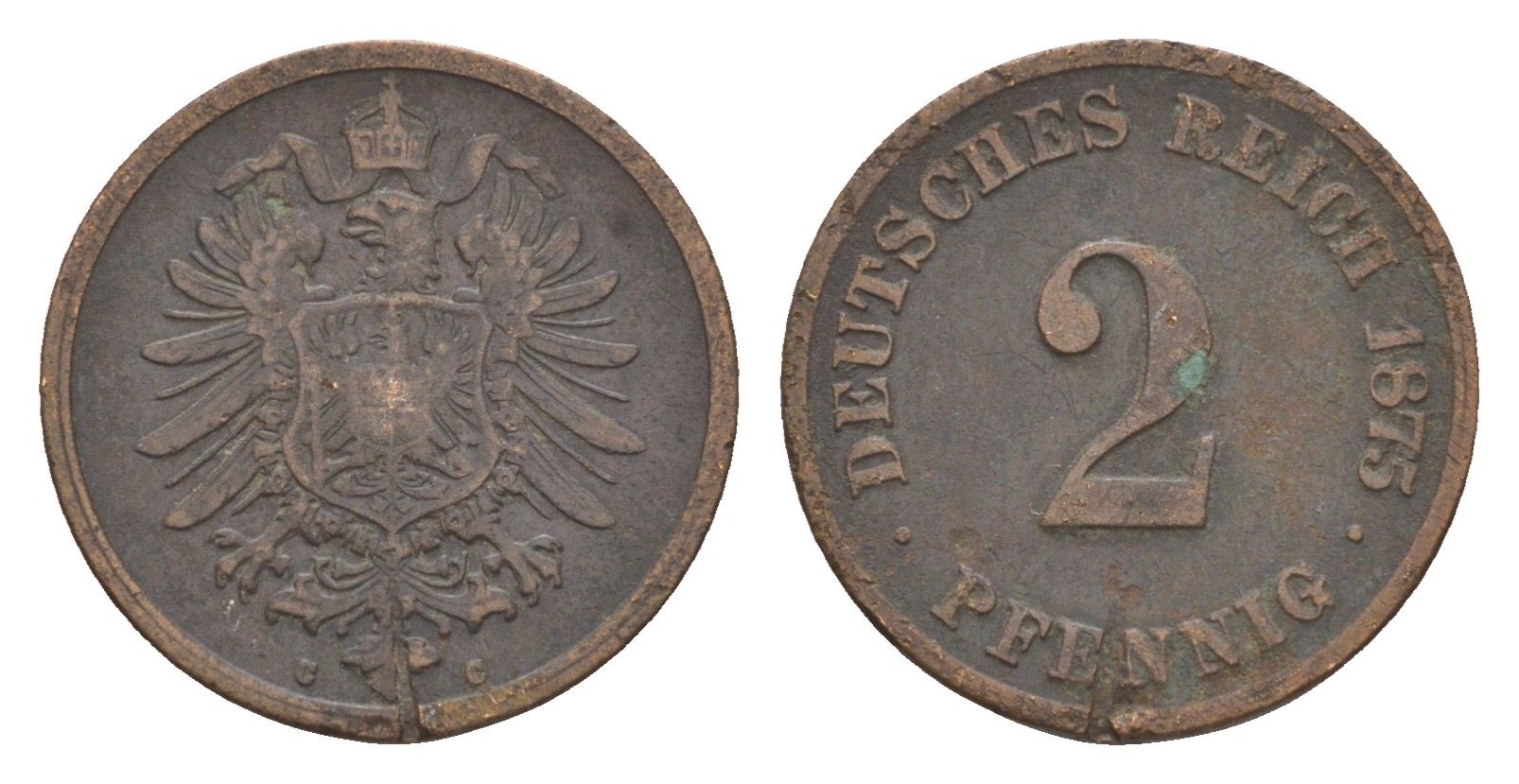 Германия 2 пфеннига 1875 C, Вильгельм I (1871-1888) KM 2, J. 2 бронза 4659-146