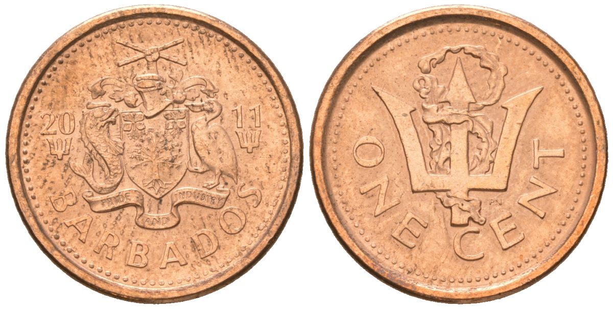 Барбадос 1 цент 2011 KM 10b сталь плакированная медью 4618-1159