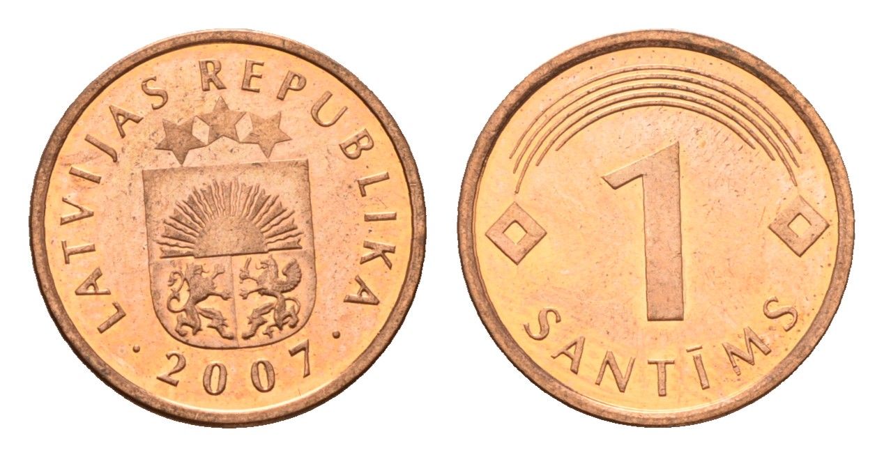 Латвия 1 сантим 2007 KM 15 сталь плакированная медью UNC 4689-865