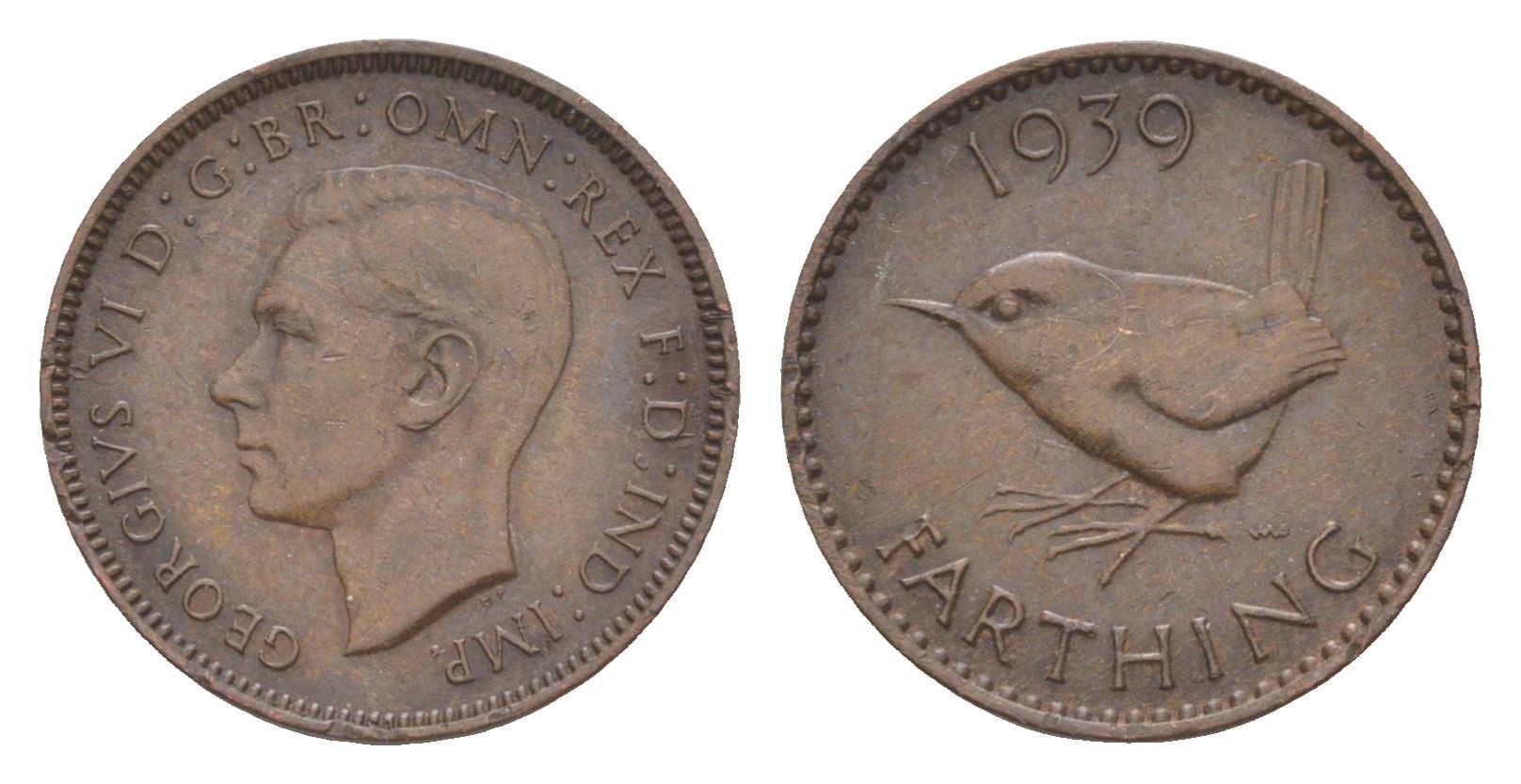 Великобритания 1 фартинг 1939 Георг VI (1936-1952) KM 843, Spink 4116 бронза 3718-261