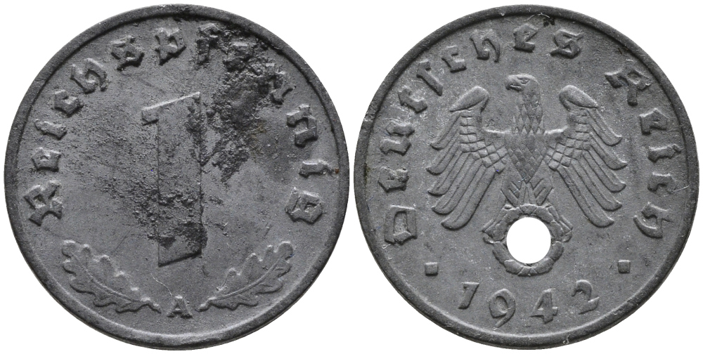 ГЕРМАНИЯ 1 РЕЙХСПФЕННИГ 1942 A KM 97, J.369 цинк 96-729