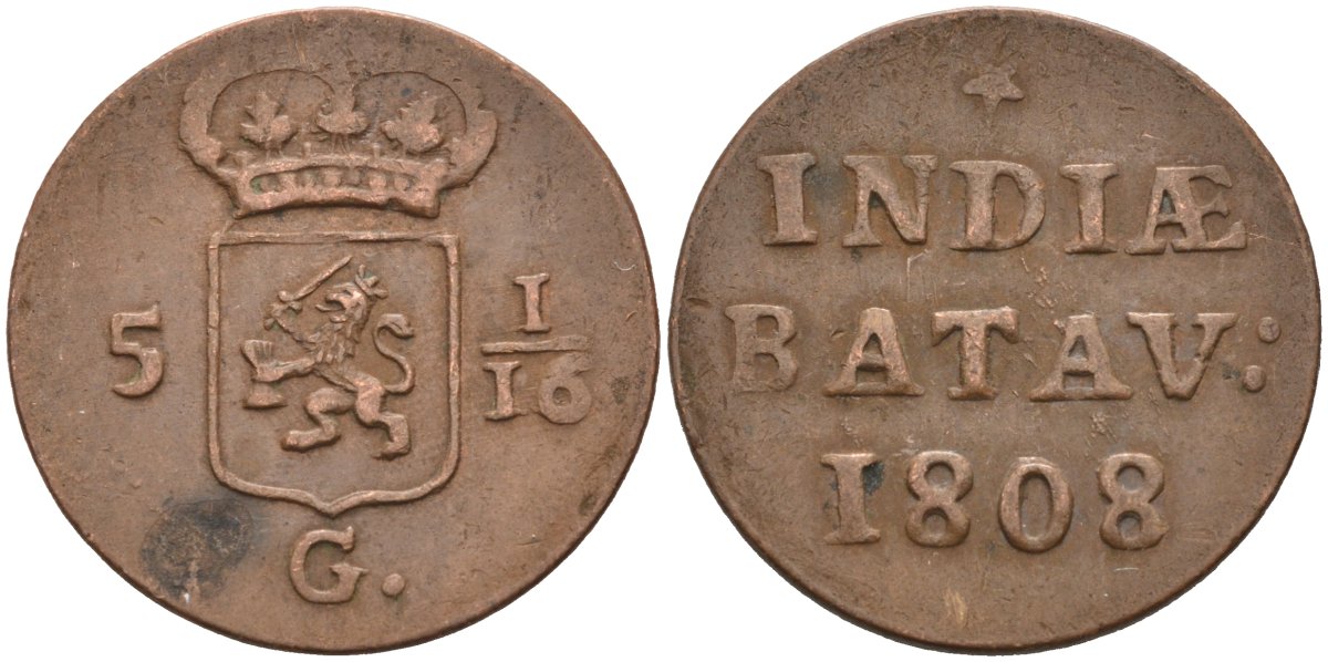 Нидерландская Восточная Индия, Голландия (Holland) 1 дуит 1808 KM 76 медь 4575-1013