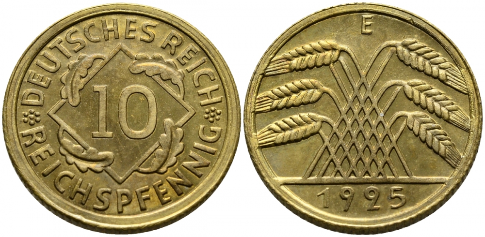 Германия 10 рейхспфеннигов 1925 E KM 40, J.317 алюминиевая бронза PROOF 00-817-60