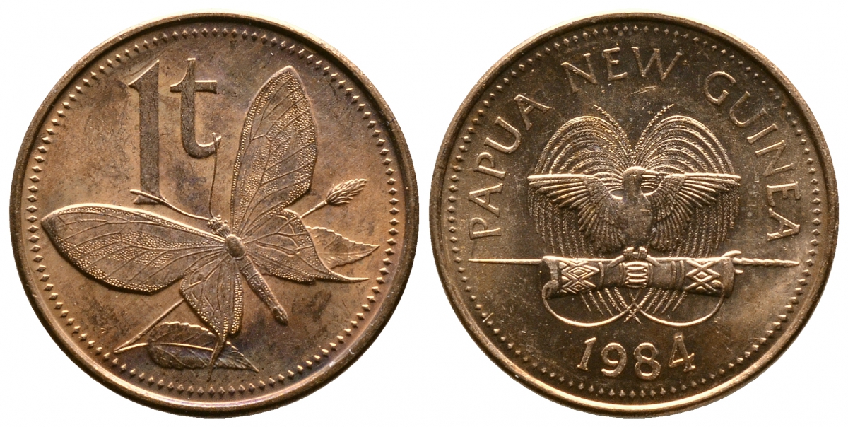 Папуа-Новая Гвинея 1 тойя 1984 бабочка KM 1 бронза UNC 261-527