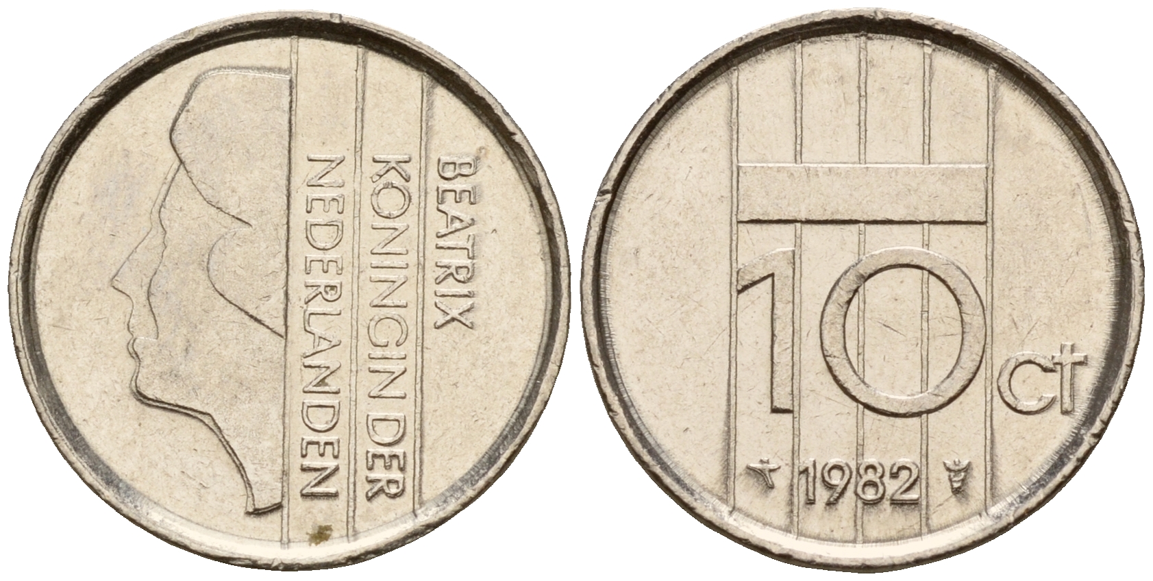 Нидерланды 10 центов 1982 Беатрикс (1980-2013) KM 203 никель    4598-351