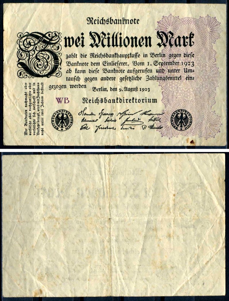 Германия 2000000 марок 1923 9 августа 1923, серия BM Pick 104 c бумага 7553-32-3-2