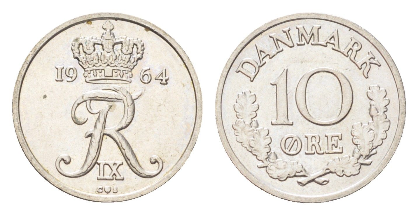Дания 10 эре 1964 KM 849 медно-никель UNC 4705-737